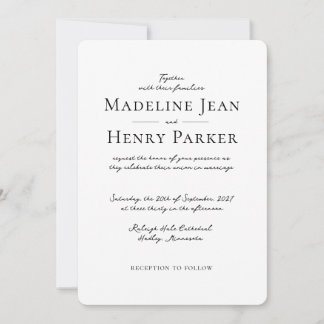 Elegant Minimal Black White Photo Wedding Invitation