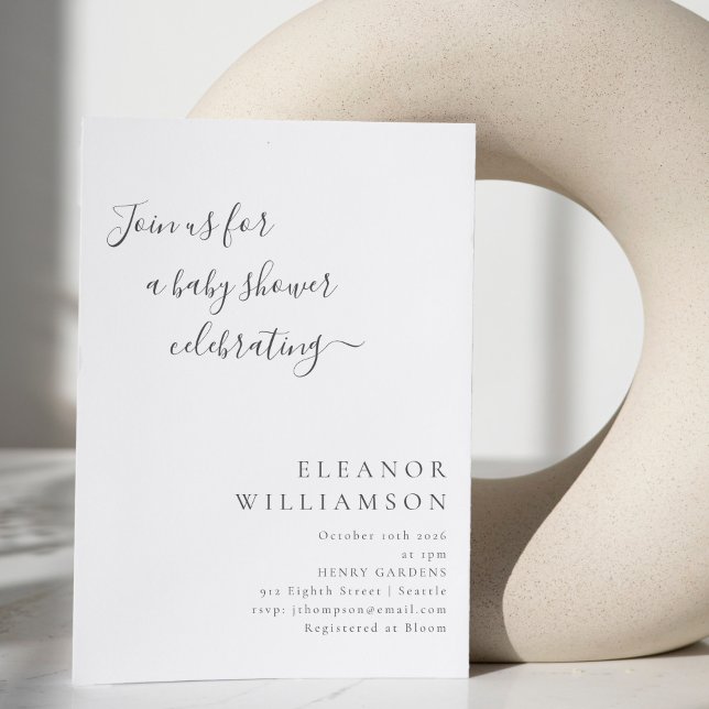 Elegant Minimal Black White Script Baby Shower Invitation (Creator Uploaded)