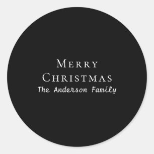 Elegant Minimal Black & White Typography Christmas Classic Round Sticker