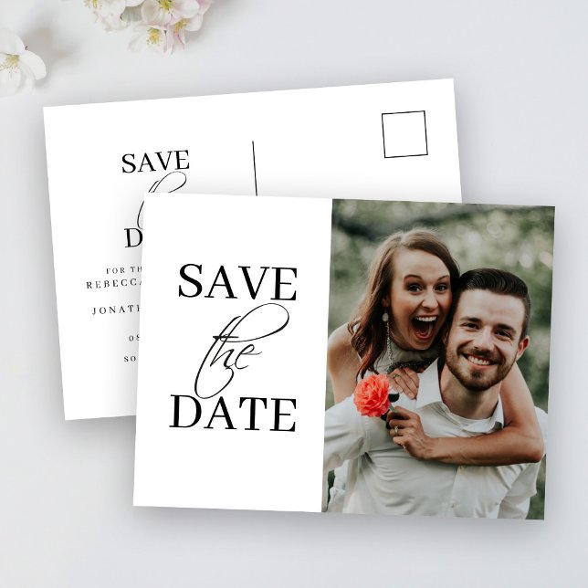 Elegant Minimal Black White Wedding Save The Date Announcement Postcard (Creator Uploaded)