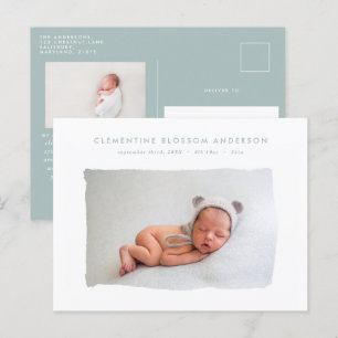 Elegant minimal blue birth announcement photo