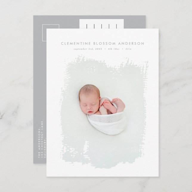 Elegant minimal blue birth announcement photo (Front/Back)