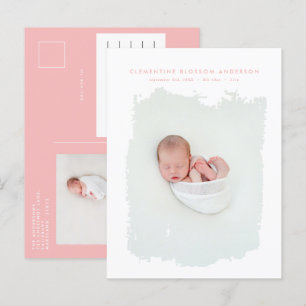 Elegant minimal blue birth announcement photo postcard