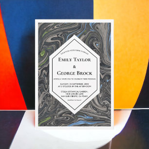 Elegant Minimal Blue Grey Waves Abstract Wedding Invitation