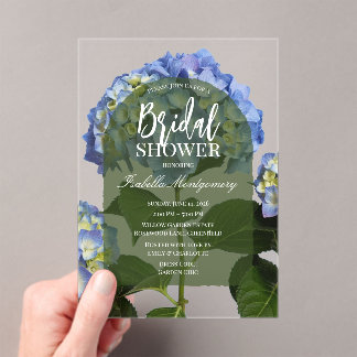 Elegant Minimal Blue Hydrangea Bridal Shower Acrylic Invitations