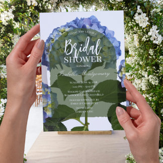 Elegant Minimal Blue Hydrangea Bridal Shower Invitation