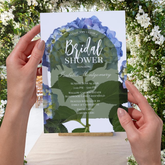 Elegant Minimal Blue Hydrangea Bridal Shower Invitation (Elegant Minimal Blue Hydrangea Bridal Shower Invite)