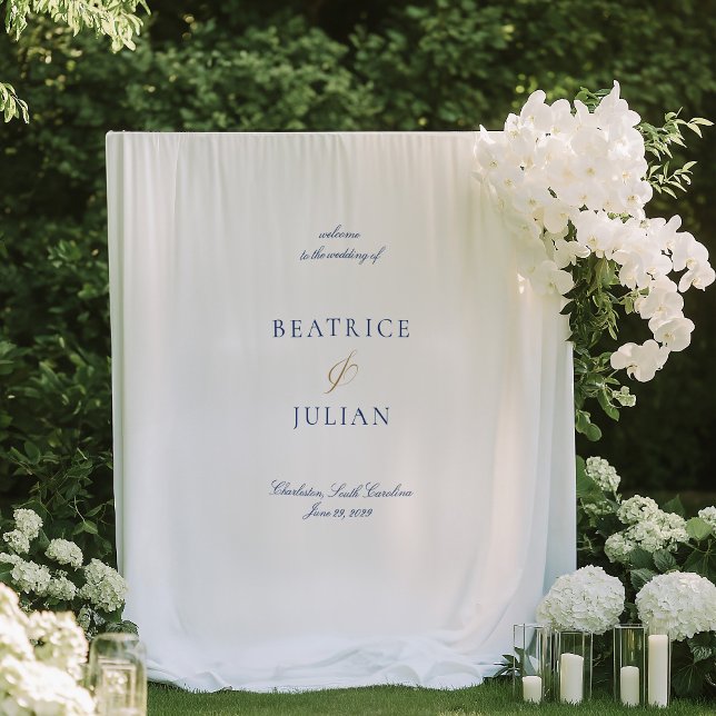 Elegant Minimal Blue White Wedding Welcome Banner Tapestry (Elegant Minimal Blue White Wedding Welcome Banner Tapestry)