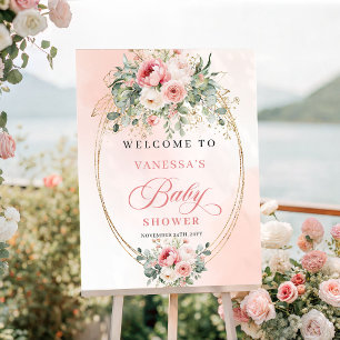 Elegant Minimal Blush Floral Gold Baby Shower Poster