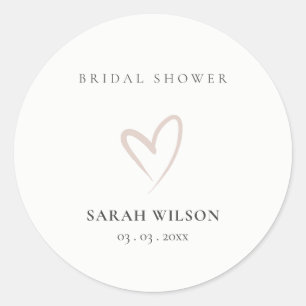 Elegant Minimal Blush Pink Heart Bridal Shower Classic Round Sticker