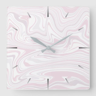 Elegant minimal blush pink & white marble look square wall clock