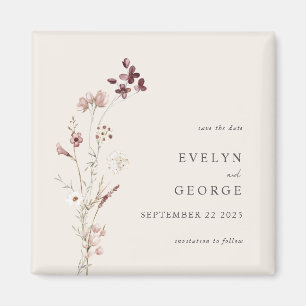 Elegant Minimal Boho Floral Wedding Save the Date Magnet