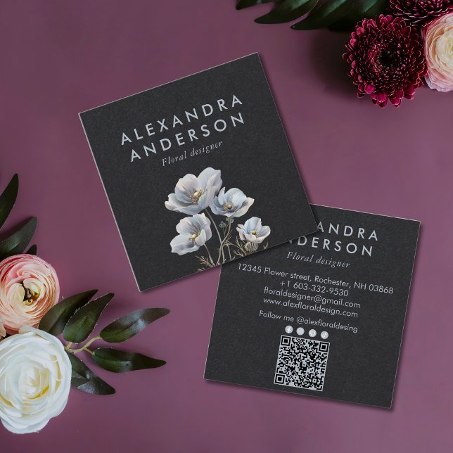 Elegant Minimal Boho Wildflowers Watercolor Square Business Card (Elegant Minimal Boho Wildflowers Watercolor Square Business Card)