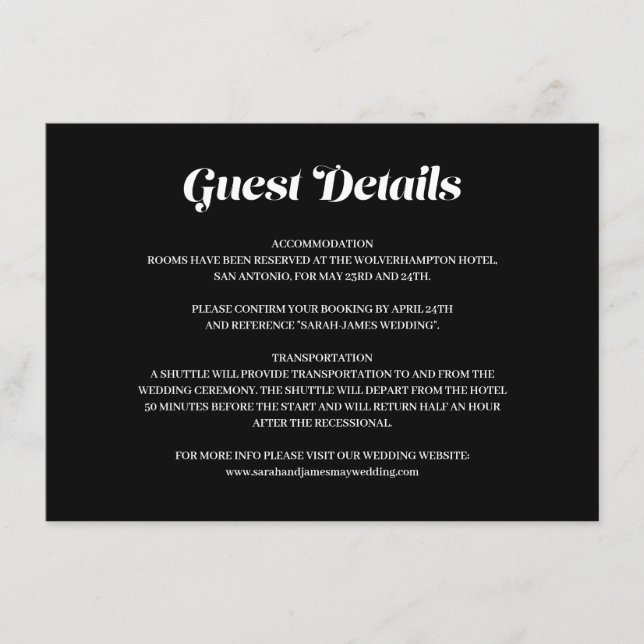 Elegant Minimal Bold Black Wedding Guest Details Enclosure Card (Front)