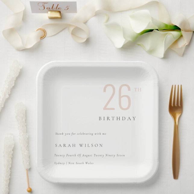 Elegant Minimal Bold  Dusky Blush Any Age Birthday Paper Plate (Wedding)