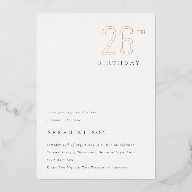 Elegant Minimal Bold Rose Gold Any Age Birthday (Front)
