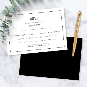 Elegant Minimal Border Black and White Wedding RSVP Card