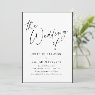 Elegant Minimal Border Black White Script Wedding Invitation