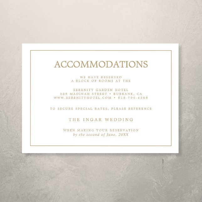 Elegant Minimal Border Gold Wedding Accommodations Enclosure Card (Creator Uploaded)