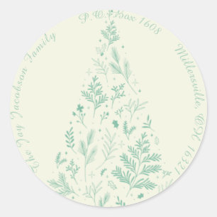 Elegant Minimal Botanical Christmas Return Address Classic Round Sticker