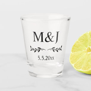 elegant minimal botanical wedding monogram shot glass