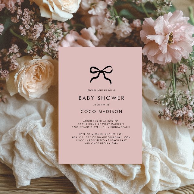 Elegant Minimal Bow Baby Shower Invitation Postcard (Creator Uploaded)