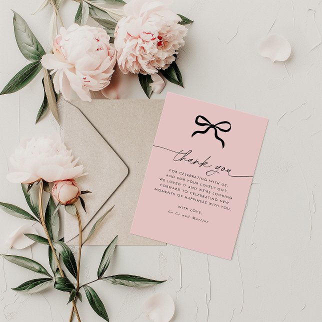 Elegant Minimal Bow Baby Shower Thank You  (Minimalist Bow Baby Shower Thank You Card )