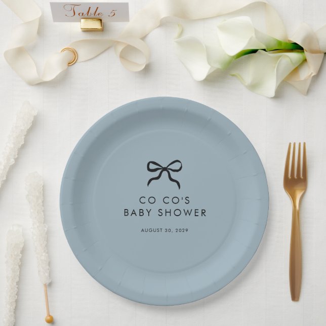 Elegant Minimal Bow Boy Baby Shower  Paper Plate (Wedding)