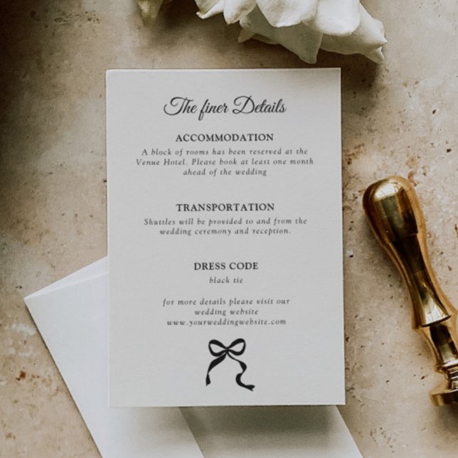 Elegant Minimal Bow Wedding Details Enclosure Card (Creator Uploaded)