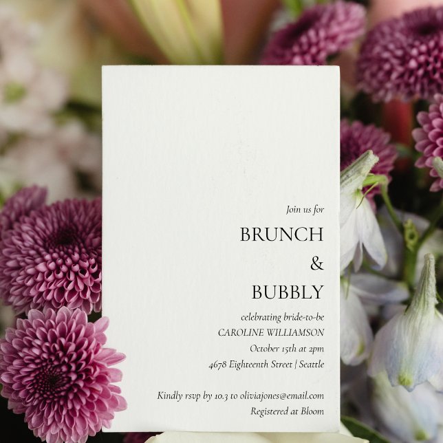 Elegant Minimal Brunch Bubbly Bridal Shower White  Invitation (Creator Uploaded)