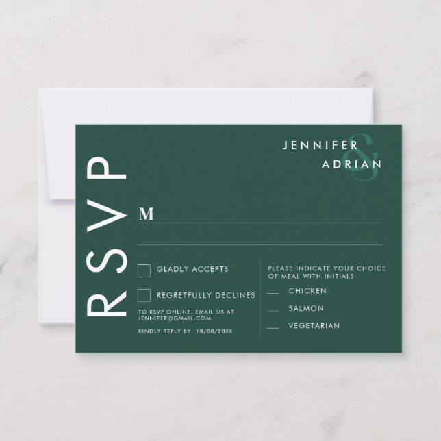 Elegant Minimal Brunswick Green Modern Wedding RSV Invitation (Front)