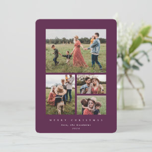 Elegant Minimal Burgundy Frame 4 Photo Holiday Card