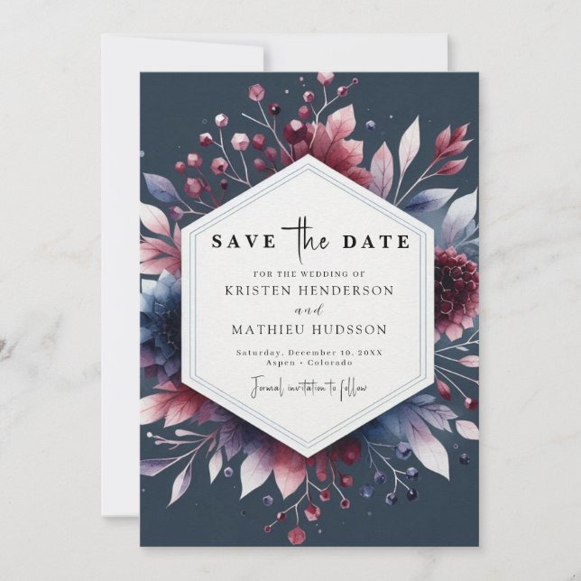 Elegant Minimal Burgundy Wedding Save The Date (Front)