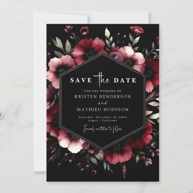 Elegant Minimal Burgundy Wedding  Save The Date (Front)