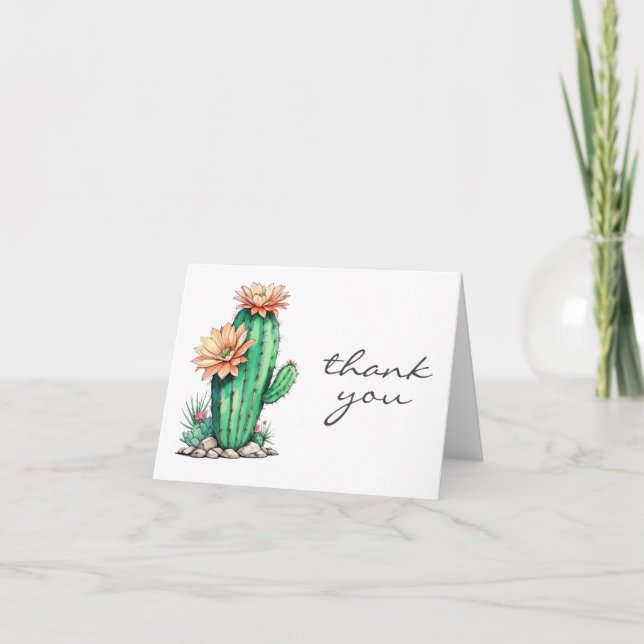 Elegant Minimal Cactus Floral Botanical  Thank You Card (Front)