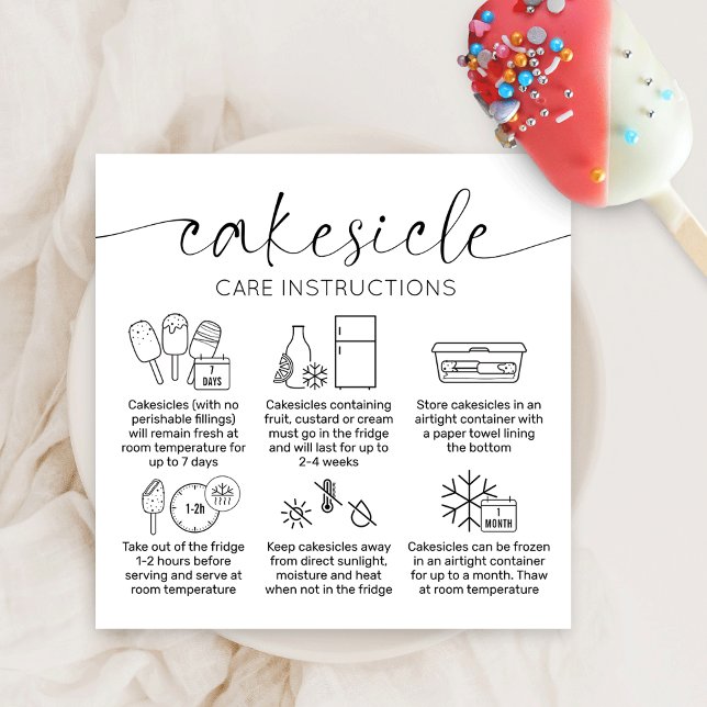  Elegant Minimal Cakesicles Care Instructions Card (Creator Uploaded)