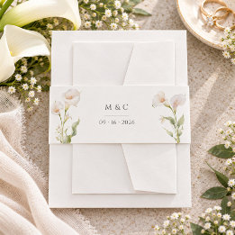 Elegant Minimal Calla Lily Wedding Initials Invitation Belly Band