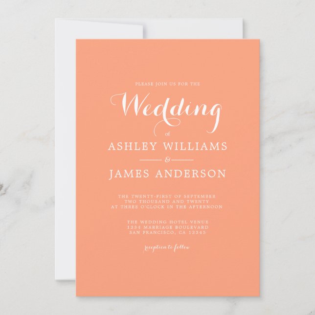 Elegant Minimal Cantaloupe Orange Wedding  Invitation (Front)