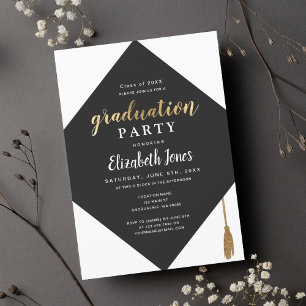 Elegant Minimal Cap Graduation Party Invitation