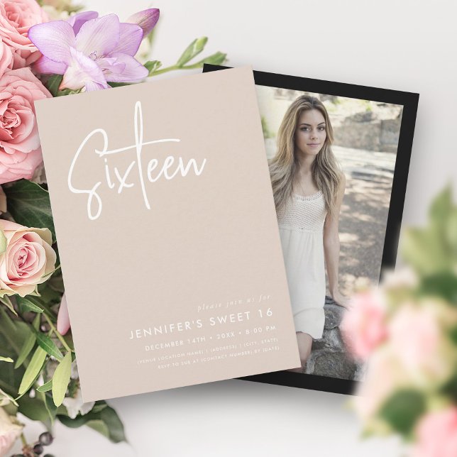 Elegant Minimal Champagne White Photo Sweet 16  Invitation (Elegant Minimal Champagne White Photo Sweet 16 Invitation)
