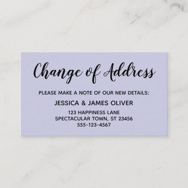 Elegant, Minimal Change of Address Lavender Card (Front)