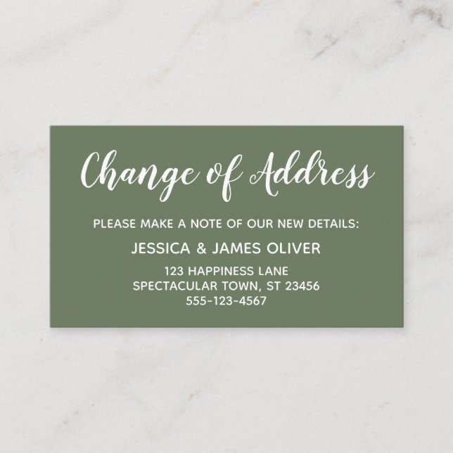 Elegant Minimal Change of Address Olive Green Card (Front)
