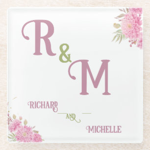 Elegant minimal Chic Initial letter monogram name Glass Coaster