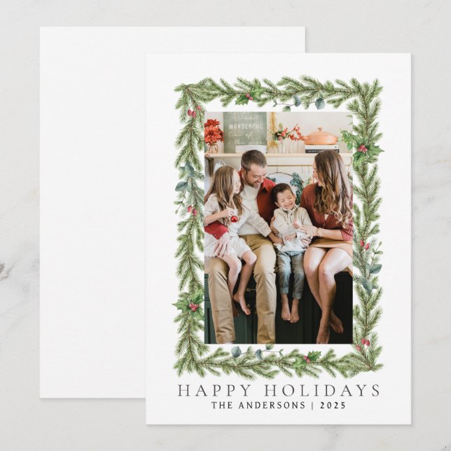Elegant Minimal Christmas | Modern Family 1 Photo Holiday Card (Front/Back)