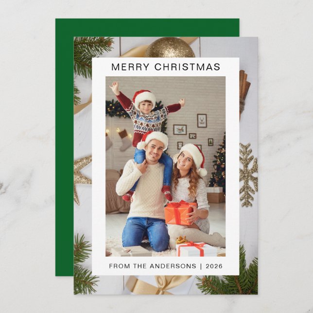 Elegant Minimal Christmas | Modern Family 1 Photo Holiday Card (Front/Back)