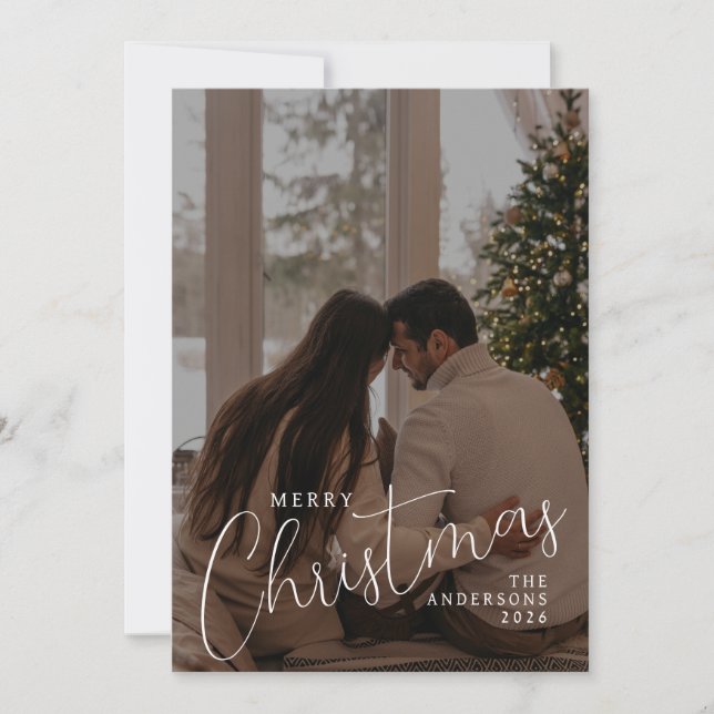 Elegant Minimal Christmas | Modern Family 1 Photo Holiday Card (Front)