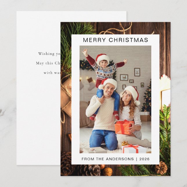 Elegant Minimal Christmas | Modern Family 1 Photo Holiday Card (Front/Back)