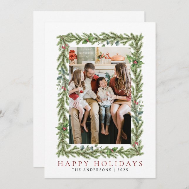 Elegant Minimal Christmas | Modern Family 1 Photo Holiday Card (Front/Back)
