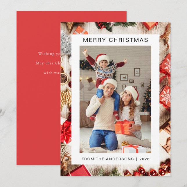 Elegant Minimal Christmas | Modern Family 1 Photo Holiday Card (Front/Back)