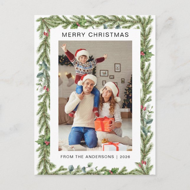 Elegant Minimal Christmas | Modern Family 1 Photo Holiday Postcard (Front)